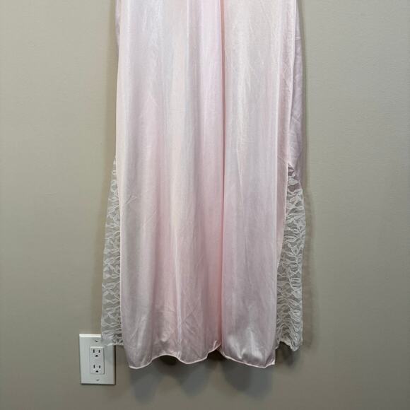 Vintage Nightgown Slip Dress M Pink Satin Lace Sheer French Romantic Fairycore - Picture 5 of 10